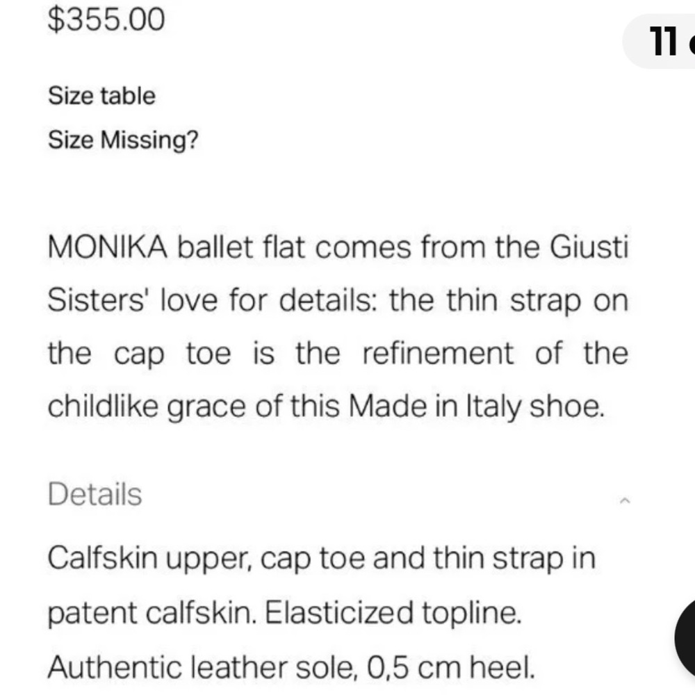 AGL Monika Cap Toe Ballet Black Flat 6.5 US Women’s Leather Made in Italy - Picture 12 of 12